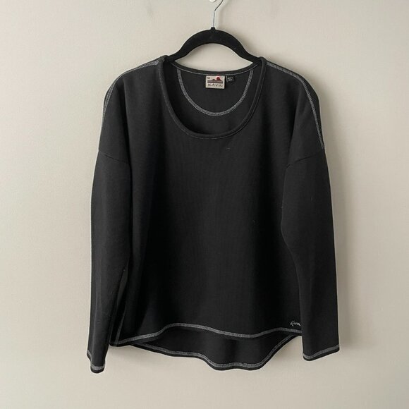 Kavu Scoop Neck Ribbed Knit Casual Pullover Long Sleeve T-Shirt Black Medium - Picture 2 of 7